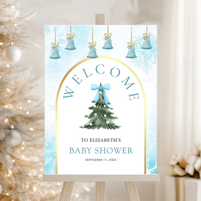 Blue Bow Christmas Tree Baby Shower Welcome Sign (Creator Uploaded)