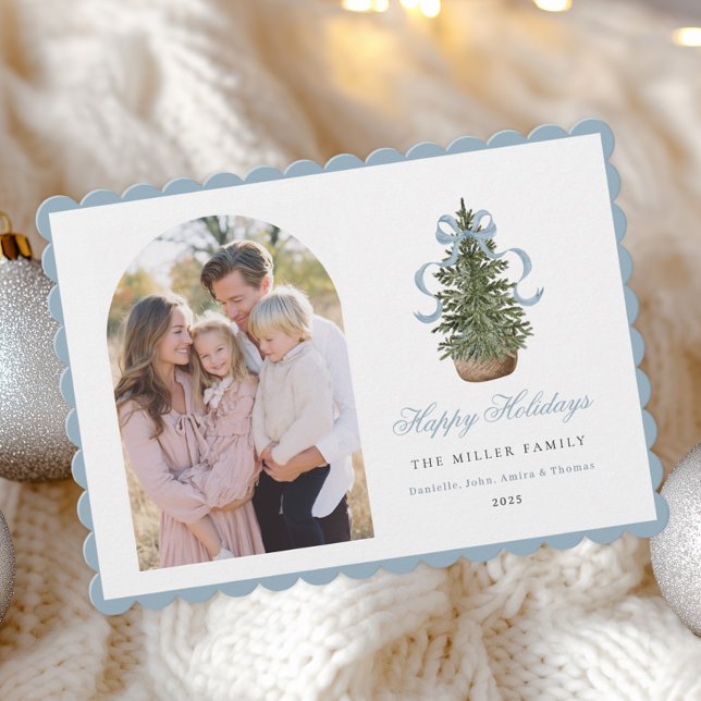 Blue Bow Christmas Tree Holiday Card (Creator Uploaded)