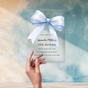 Blue bow clear birthday acrylic invitations