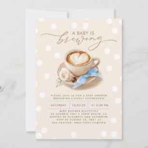 Blue Bow Coffee Baby Is Brewing Boy Baby Shower Invitation