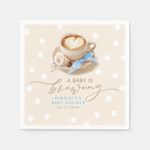 Blue Bow Coffee Baby Is Brewing Boy Baby Shower Napkins