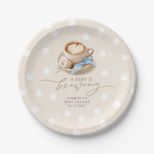 Blue Bow Coffee Baby Is Brewing Boy Baby Shower Paper Plates