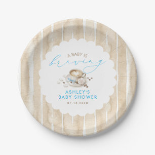 Blue Bow Coffee Baby Is Brewing Boy Baby Shower Paper Plates