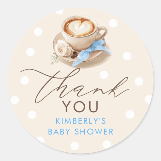 Blue Bow Coffee Baby Shower Thank You Classic Round Sticker (Front)