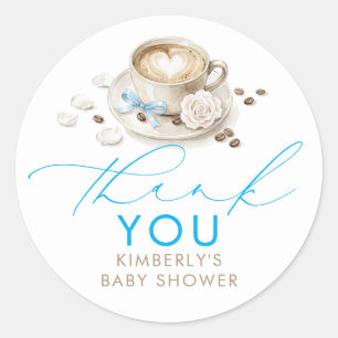 Blue Bow Coffee Baby Shower Thank You Classic Round Sticker