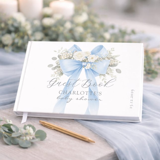 Blue Bow Coquette Baby Boy Shower Guest Book (Creator Uploaded)