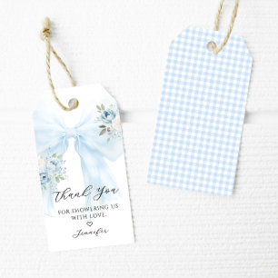 Blue Bow Coquette Baby Boy Shower Thank You Gift Tags