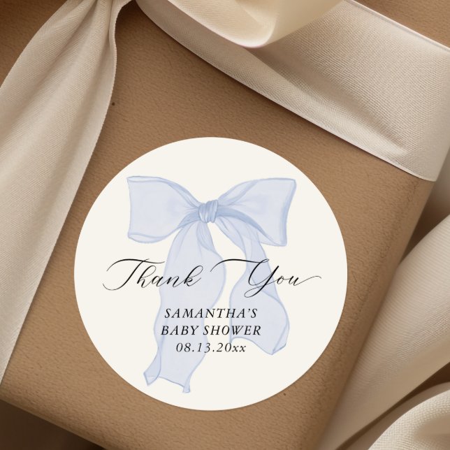 Blue Bow Coquette Baby Shower Classic Round Sticker (Creator Uploaded)