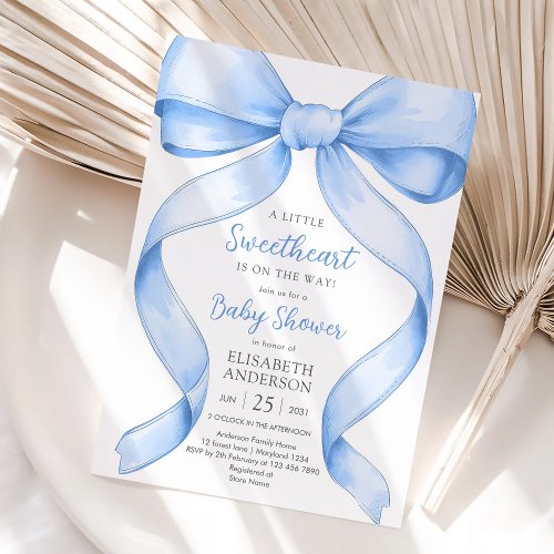Blue Bow Coquette Baby Shower Invitation