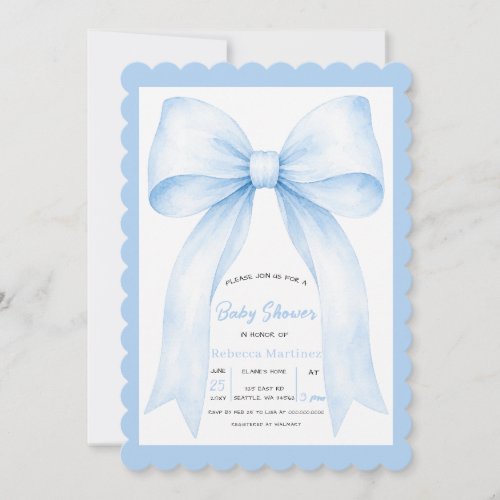 Blue Bow Coquette Boy Baby Shower Invitation
