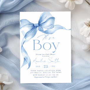 Blue Bow Coquette Boy Baby Shower Invitation