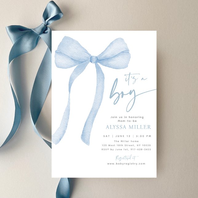 Blue Bow Coquette Boy Baby Shower Invitation (Creator Uploaded)