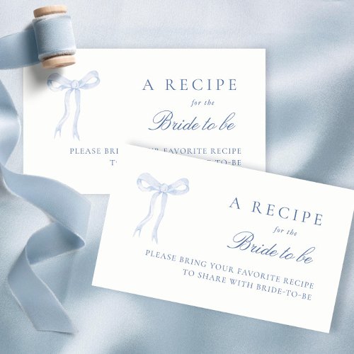 Blue Bow Coquette Bridal Shower Share A Recipe Enclosure Card