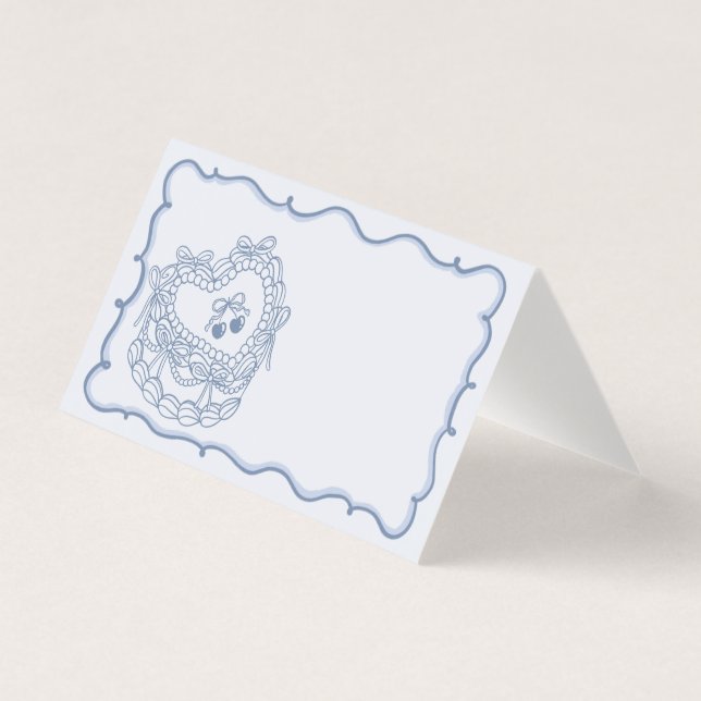 Blue Bow Coquette Cake Bachelorette Place Cards (Front)