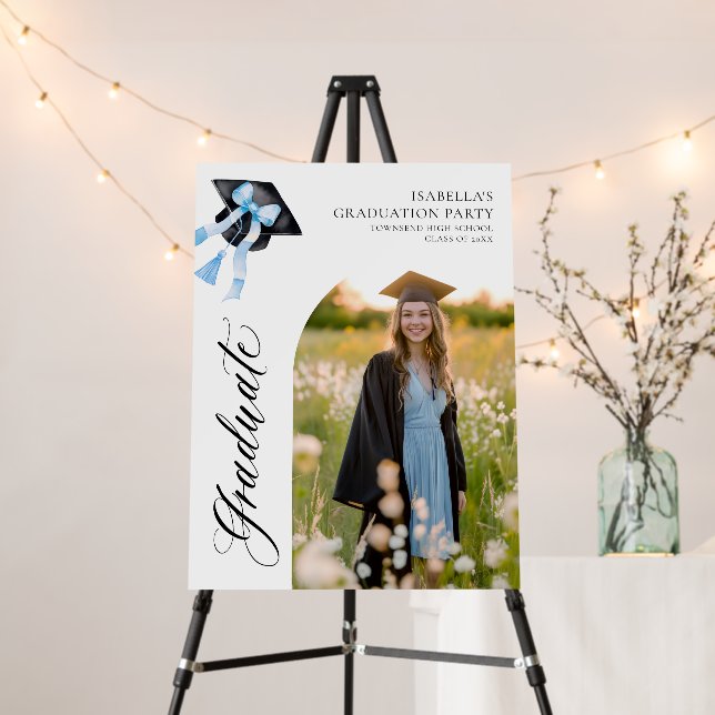 Blue Bow Coquette Graduation Cap Graduate Welcome Foam Board (In Situ (Stand))