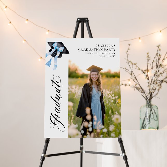 Blue Bow Coquette Graduation Cap Graduate Welcome Foam Board (In Situ (Stand))