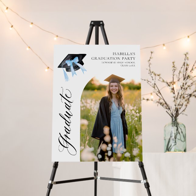 Blue Bow Coquette Graduation Cap Graduate Welcome Foam Board (In Situ (Stand))
