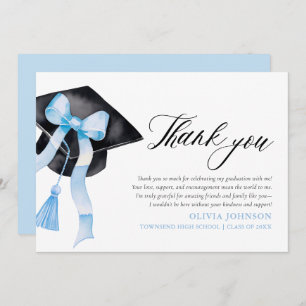 Blue Bow Coquette Graduation Cap Thank You Cards