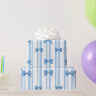Blue Bow Coquette Pattern Wrapping Paper