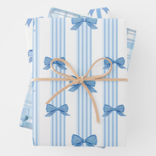 Blue Bow Coquette Pattern Wrapping Paper Sheets