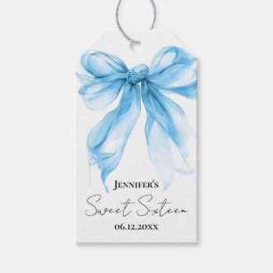 Blue Bow Coquette Script Sweet 16 Party Gift Tags