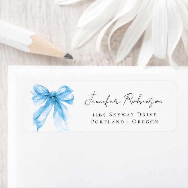 Blue Bow Coquette Script Sweet 16 Party  Label (Insitu)