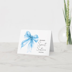 Blue Bow Coquette Script Sweet 16 Thank You  Card
