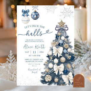 Blue Bow Coquette Winter Christmas Bridal Shower Invitation
