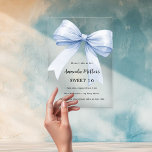 Blue bow cream beige elegant Sweet 16 clear Acrylic Invitations<br><div class="desc">A clear,  transparent background,  decorated with a large light blue bow. Personalize and add a name and party details.</div>