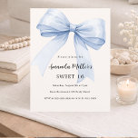 Blue bow cream beige elegant Sweet 16 invitation<br><div class="desc">A soft beige,  cream colored background,  decorated with a large light blue bow. Personalize and add a name and party details.

1 sheet = 1 invitation printed edge to edge.</div>