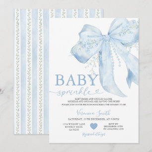 Blue Bow Cute Pearls Coquette Baby Shower Invitation