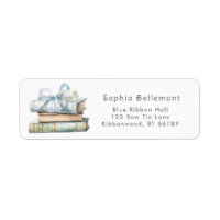 Blue bow cute watercolor books Return Address
