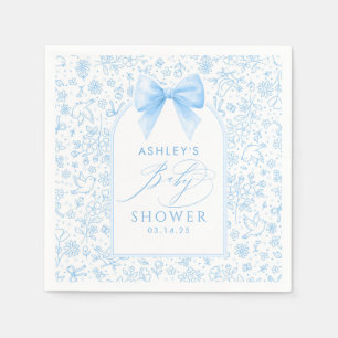 Blue Bow Cute Whimsical Chinoiserie Baby Shower Napkins