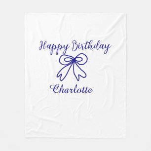 Blue bow CUTIE ADD NAME BABY happy birthday Fleece Blanket