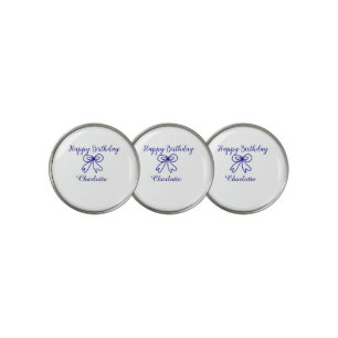 Blue bow CUTIE ADD NAME BABY happy birthday Golf Ball Marker