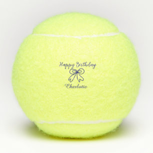 Blue bow CUTIE ADD NAME BABY happy birthday  Tennis Balls