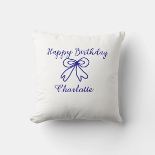 Blue bow CUTIE ADD NAME BABY happy birthday Throw Pillow