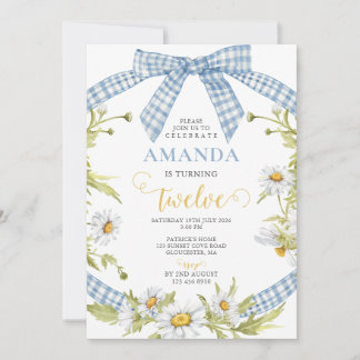 Blue Bow Daisys Coquette 12th Birthday Invitation