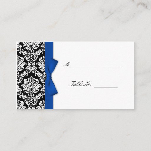 Customizable Blue Bow Damask Wedding Placecards Business Card