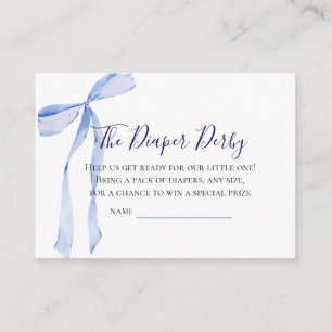Blue Bow Diaper Derby Raffle Card Baby Shower 