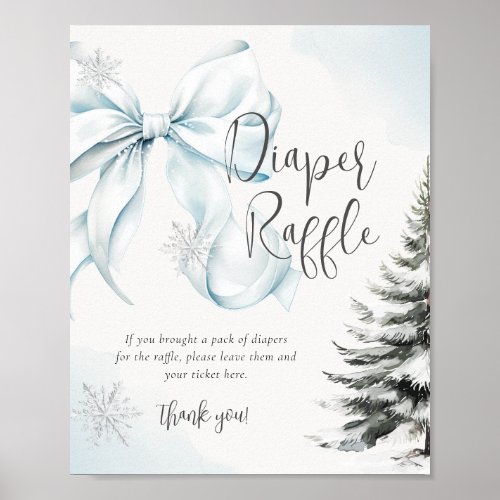 Blue Bow Diaper Raffle Sign Baby Shower