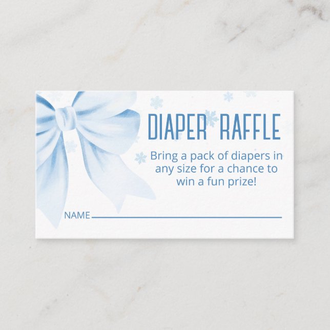 Blue Bow Diaper Raffle Winter Baby Shower  Enclosure Card (Front)