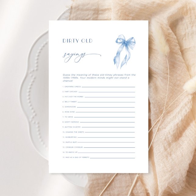 Blue Bow Dirty Old Sayings Bridal Shower Game Card (Creator Uploaded)
