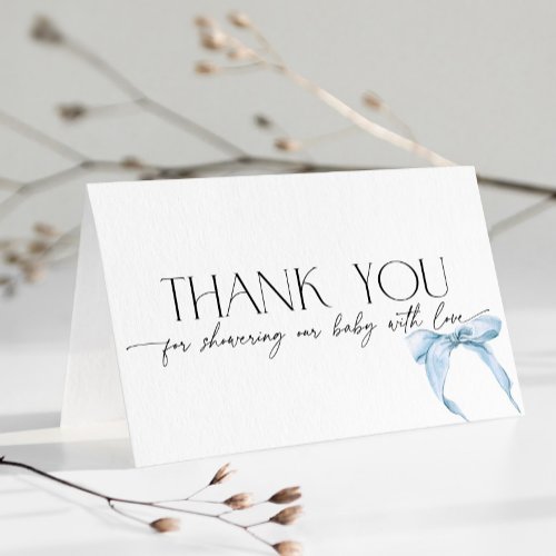 Blue Bow Dusty Baby Shower Thank You Card