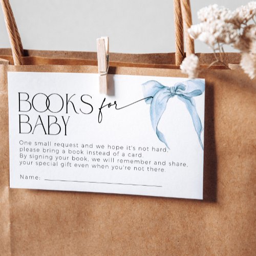 Blue Bow Dusty Books for Baby Shower Enclosure Card