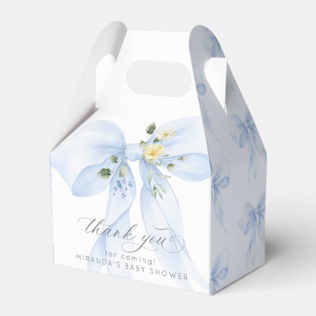 Blue Bow elegant Baby in Bloom floral thank you Favor Boxes (Front Side)