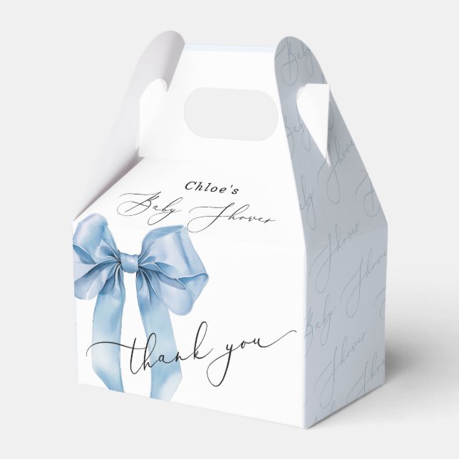 Blue Bow Elegant Baby Shower Favor Boxes (Front Side)