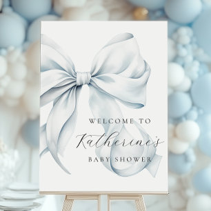 Blue Bow Elegant Baby Shower Welcome Sign