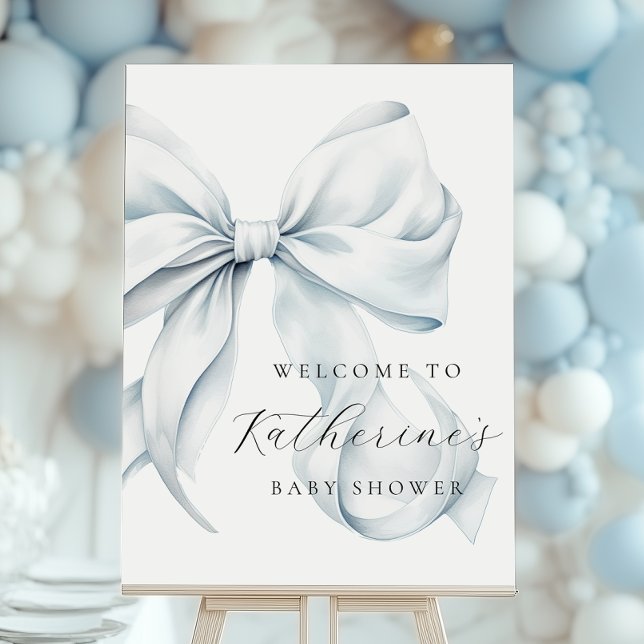 Blue Bow Elegant Baby Shower Welcome Sign (Creator Uploaded)