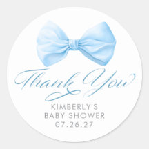 Blue Bow Elegant Boy Baby Shower Thank You